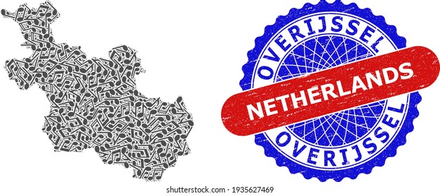 Melody Notes Collage for Overijssel Province Map and Bicolor Scratched Rubber Stamp