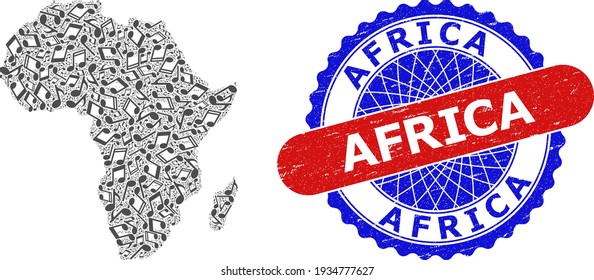 Melody Notes Mosaic for Africa Map and Bicolor Textured Stamp