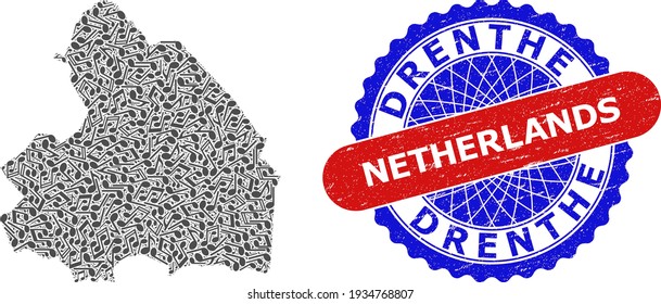 Melody Notes Mosaic for Drenthe Province Map and Bicolor Grunge Seal Stamp