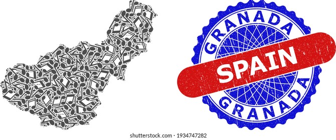 Melody Notes Pattern for Granada Province Map and Bicolor Scratched Stamp