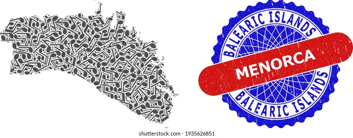 Melody Notes Pattern for Menorca Island Map and Bicolor Distress Seal