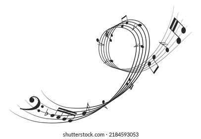 Melody tune note on line rows. Music swirl flow isolated on white background