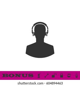 Meloman icon flat. Black pictogram on white background. Vector illustration symbol and bonus button
