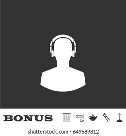 Meloman icon flat. White pictogram on black background. Vector illustration symbol and bonus icons