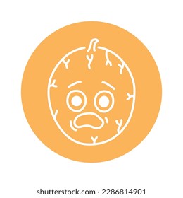 El melón tiene miedo del icono de la línea de color. Mascota de las emociones. Pictograma para página web, aplicación móvil, promoción.