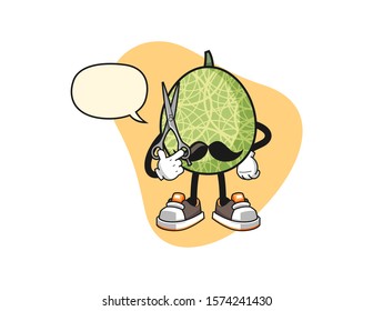 Melon barber with speech bubble cartoon. Mascot Character vector.