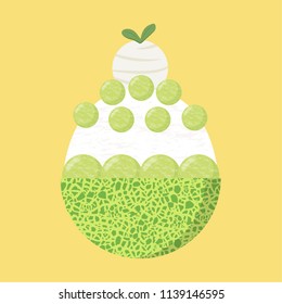 Melon bingsu cartoon vector. free space for text. wallpaper. menu.