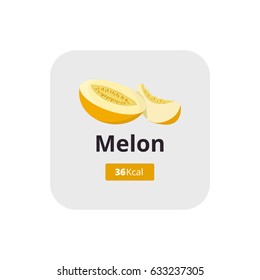 Melon calories. Vector illustration logo for whole ripe fruit yellow melon. .Melon drawing.