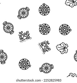 melon cantaloupe yellow fruit Vector Seamless Pattern Thin Line Illustration