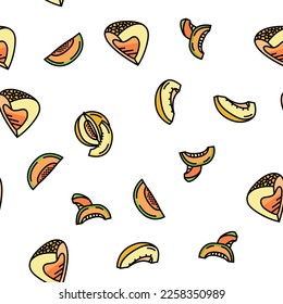 melón cantaloupe fruta amarilla Vector Patrón sin foco Línea delgada Ilustración