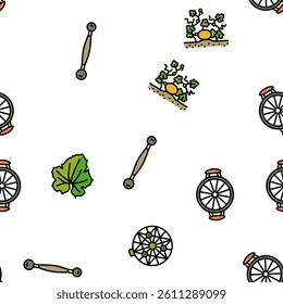 melon cantaloupe yellow fruit Vector Seamless Pattern Thin Line Illustration