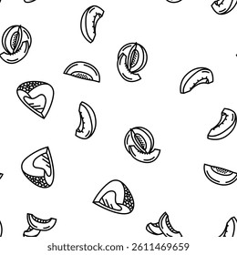 melon cantaloupe yellow fruit Vector Seamless Pattern Thin Line Illustration