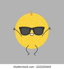 Caricatura de personajes de melón saltando saltando saludo cara sonriente lindo alegre kawaii alegría emociones felices icono de ilustración vector.