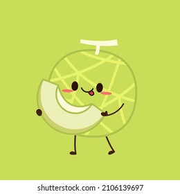 Melon character design. melon on green background. Melon cartoon.