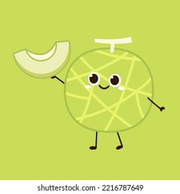 Melon character design. melon on green background. Melon cartoon.