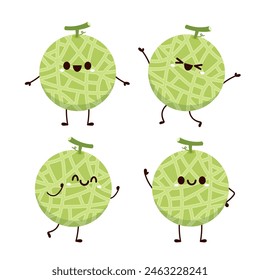 Melon character design. melon on white background. Melon cartoon.