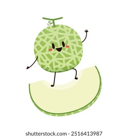 Melon character design. melon on white background. Melon cartoon.
