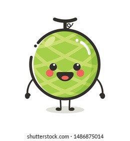 Melon Character Mascot .Fruits & Vegetables Cute Simple icon logo Design Vector