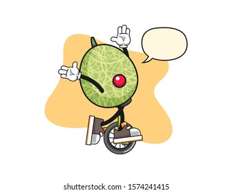 Melon clown with speech bubble cartoon. Mascot Character vector.