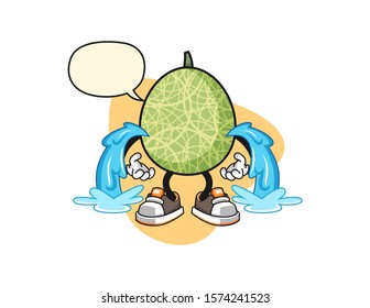 Melon cry with speech bubble cartoon. Mascot Character vector.