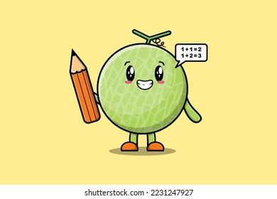 Melon cute cartoon clever student with pencil style design in flat modern style design
