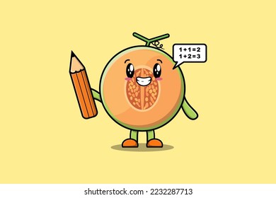 Melon lindo estudiante inteligente de dibujos animados con diseño de lápiz de estilo moderno plano