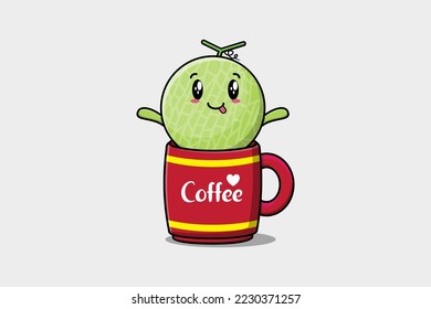 Melon cute character illustration in a coffee cup in flat modern design
