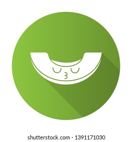 Melon cute kawaii flat design long shadow glyph character. Berry with closed eyes. Embarrassed and sad food. Funny emoji, emoticon, kiss. Vector isolated silhouette illustration