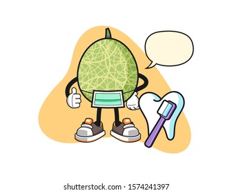 Melon dentist with speech bubble cartoon. Mascot Character vector.
