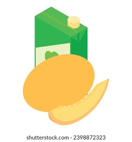 Melon drink icon isometric vector. Fresh ripe yellow melon and juice packaging. Food and beverage concept
