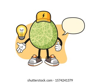 Melon electrician with speech bubble cartoon. Mascot Character vector.