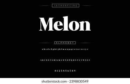 Melon Elegant Font Uppercase Lowercase and Number. Classic Lettering Minimal Fashion Designs. Typography modern serif fonts regular decorative vintage concept. vector illustration