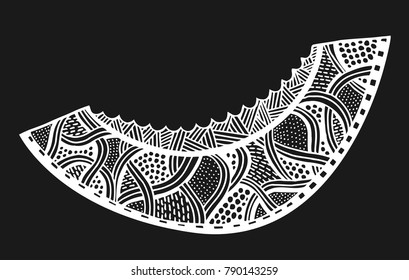 melon exotic fruit with abstract pattern. Vector illustration. Hand drawn Doodle artwork. Summer concept for party card, ticket, branding, logo, label. Black, white color