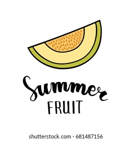 Melon flat icon, symbol of summer, hand lettering