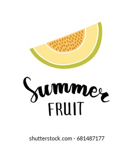 Melon flat icon, symbol of summer, hand lettering