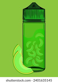 Melon flavor liquid bottles vaping. Vape liquid droppers isolated vector illustration