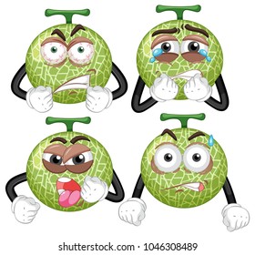 Melón con cuatro expresiones diferentes ilustraciones