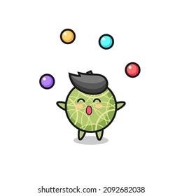 the melon fruit circus cartoon juggling a ball , cute style design for t shirt, sticker, logo element