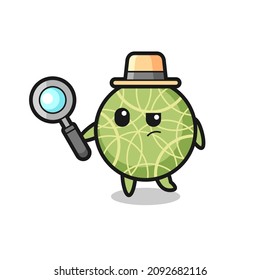 melon fruit detective character is analyzing a case , cute style design for t shirt, sticker, logo element