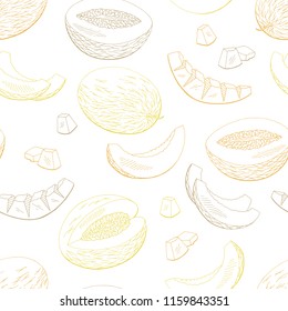 Melon fruit graphic color seamless pattern sketch background illustration vector