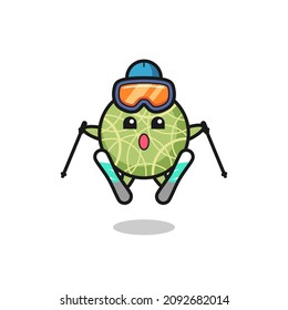 melon fruit mascot character as a ski player , cute style design for t shirt, sticker, logo element