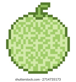 Fruta melão com arte de pixel isolada no fundo branco.