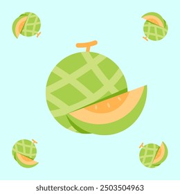 melon fruit seamless for pattern fabric, simple melon fruit cute repeat in square background, illustration fruit pattern wallpaper