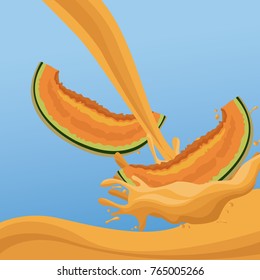 melon fruit splash on blue background