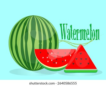 Melon fruit with two halves and fresh red triangle on pastel color background. Modern art minimalist style design template for sale, horizontal poster, header, cover, social media, fashion ads