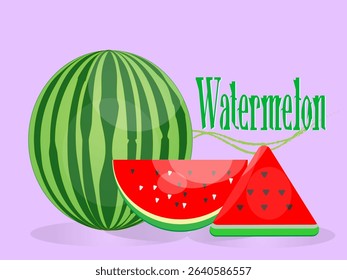 Melon fruit with two halves and fresh red triangle on pastel color background. Modern art minimalist style design template for sale, horizontal poster, header, cover, social media, fashion ads
