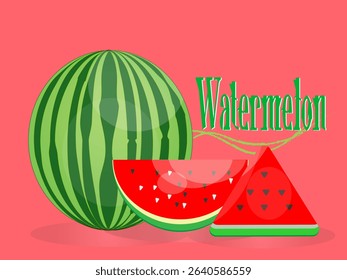 Melon fruit with two halves and fresh red triangle on pastel color background. Modern art minimalist style design template for sale, horizontal poster, header, cover, social media, fashion ads