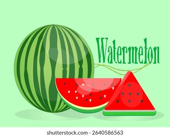 Melon fruit with two halves and fresh red triangle on pastel color background. Modern art minimalist style design template for sale, horizontal poster, header, cover, social media, fashion ads