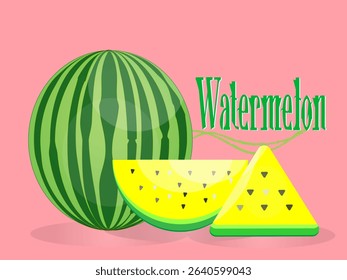 Melon fruit with two halves and fresh yellow triangle on pastel color background. Modern art minimalist style design template for sale, horizontal poster, header, cover, social media, fashion ads