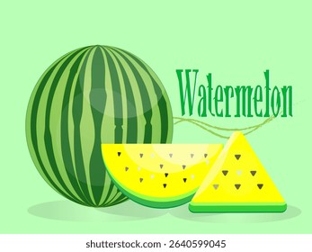 Melon fruit with two halves and fresh yellow triangle on pastel color background. Modern art minimalist style design template for sale, horizontal poster, header, cover, social media, fashion ads